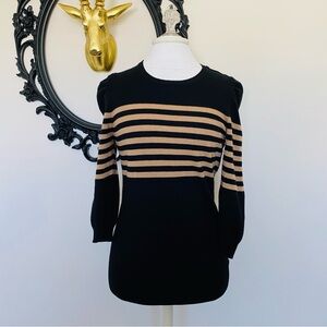 Sisley Black with Tan Stripes 3/4 Sleeve Length Sweater